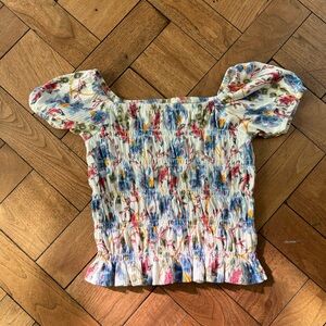 Old Navy Multicolor Smocked Puff Sleeve Blouse